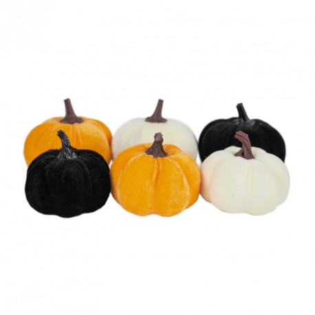 Lot de 6 citrouilles velours (coloris assortis) - Haut. 8cm