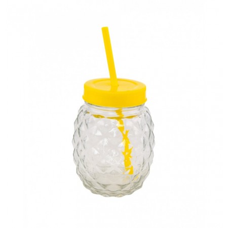 Mini jarre ananas 110ml avec couvercle et paille- verre et pvc  diam 8 -  haut 8