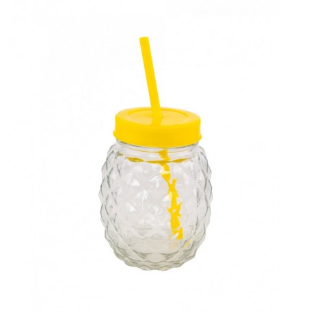 Mini jarre ananas 110ml avec couvercle et paille- verre et pvc  diam 8 -  haut 8