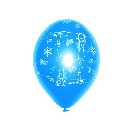 Ballon bleu motif mer x8 - Diam. 29cm