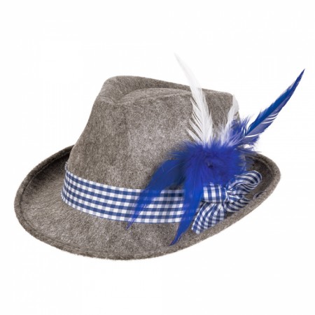 Chapeau tyrolien avec plume bleue - Feutrine - hauteur 29 cm larg 24 cm