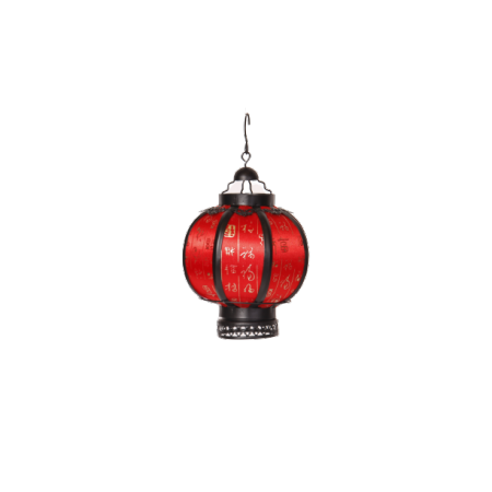 Lanterne rouge avec motif chinois - métal / tissu - Haut. 22cm Diam. 15cm