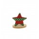 Étoile tricot Noël rouge et vert sur socle bois 7 X 11 X 12.5 cm
