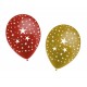 Ballon motif étoiles 4x OR et 4x rouges - Diam. 30cm