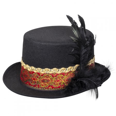 Chapeau Haut de forme femme à broderie et plumes