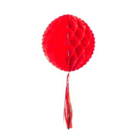 Boule alvéolée en papier avec tassel rouge - Diam. 30cm