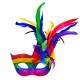 Masque carnaval multicolore avec plumes 34 cm pvc