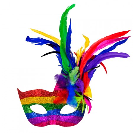 Masque carnaval multicolore avec plumes 34 cm pvc
