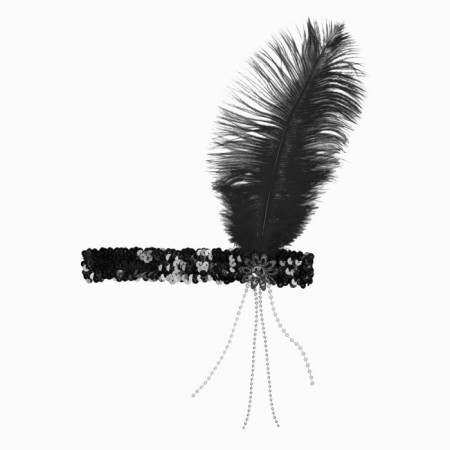 Bandeau Flapper Sequins et plumes noires