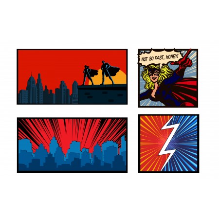 Mobiles Super Heros x 4 - Recto Verso - Carton - 47 X 27 et 30 x 30 cm