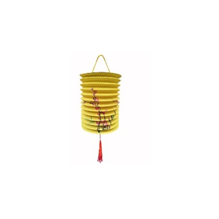 Lampion cylindrique asiatique jaune - papier - Haut. 16cm