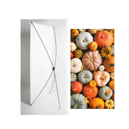 Kakemono Automne Citrouilles - 180 x 80 cm - Toile M1 avec structure X- Banner