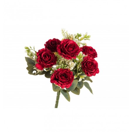 Bouquet de 6 roses rouges avec feuillages 43 cm