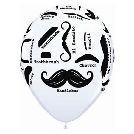 Lot de 10 Ballons blancs motifs moustaches 29 cm
