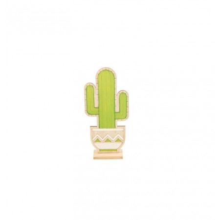 Cactus en bois sur socle 12 x 4 x 27 cm