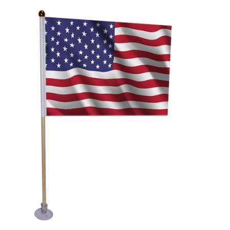 10 drapeaux USA de 21 x 14cm sur hampe avec ventouse de 32cm - bois/tissu