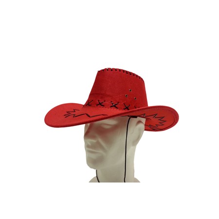 Chapeau Cow boy rouge - feutre - taille adulte