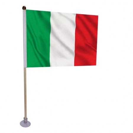 10 drapeaux Italie de 21 x 14cm sur hampe avec ventouse de 32cm - bois/tissu