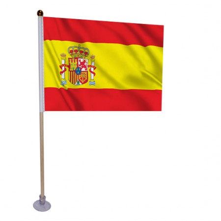 10 drapeaux Espagne de 21 x 14cm sur hampe avec ventouse de 32cm - bois/tissu