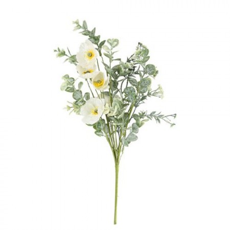 Branche eucalyptus blanchi et fleurs blanches - Haut. 50cm