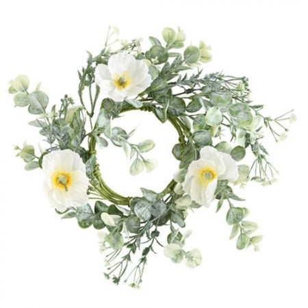Couronne eucalyptus blanchi et fleurs blanches - Diam.  28cm