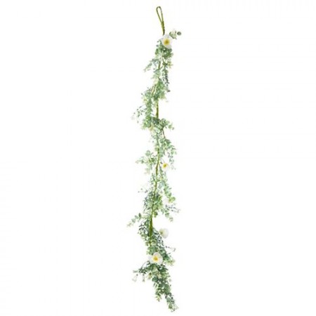 Guirlande eucalyptus blanchi et fleurs blanches - Long. 150cm