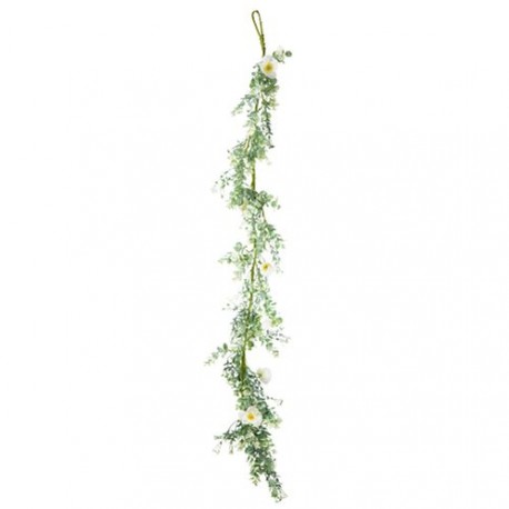 Guirlande eucalyptus blanchi et fleurs blanches - Long. 150cm