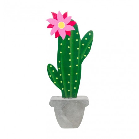 Cactus en bois sur base ciment 11 x 3 x 31 cm