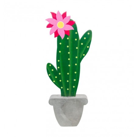 Cactus en bois sur base ciment 11 x 3 x 31 cm