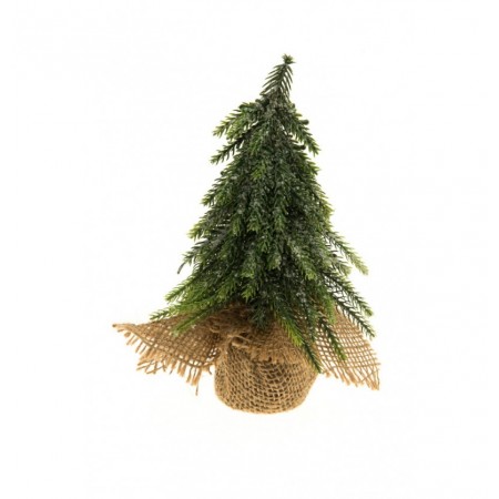 Sapin effet givré sac en jute - 20cm