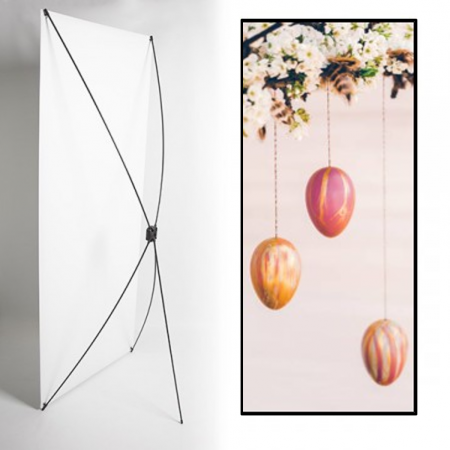 Kakemono Pâques Suspensions Œuf - 180 x 80 cm -Toile M1 avec structure X- Banner