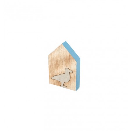 Maison en bois et mouette grise 8 x 12 x 2 cm