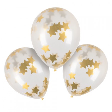 Lot de 5 Ballons à confettis étoiles or Diam. 30 cm