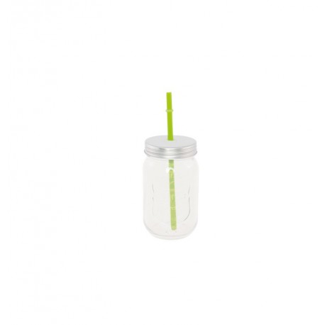 Jarre en verre avec couvercle métal  et  paille verte 400ml 7,5 x 13 cm