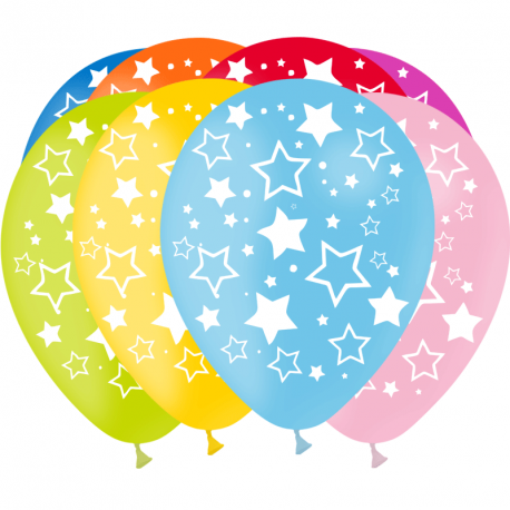 Ballon multicolore motif étoiles x8 - Diam. 29cm