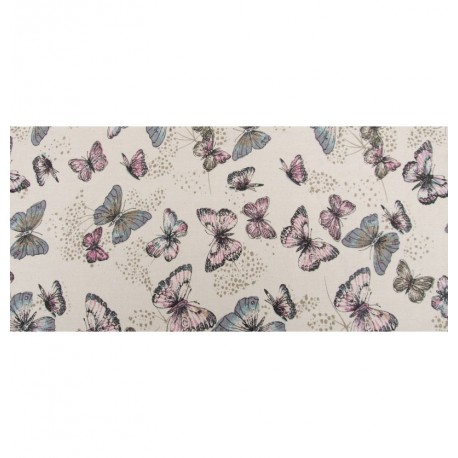 Chemin de table en lin motifs papillons 28cm x 5m