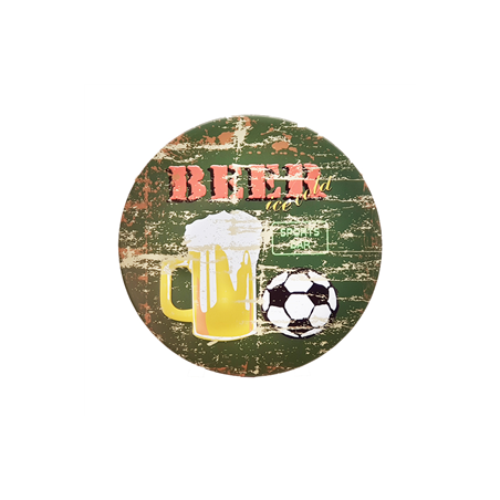Plaque métal ronde 3D BIÈRE ET FOOT - Diam. 30cm