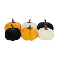 Lot de 6 citrouilles velours (coloris assortis) - Haut. 8cm