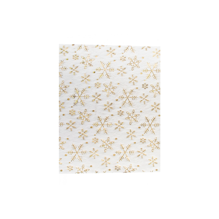 Chemin de table fourrure blanche  et  flocons Or 28cm x 3m