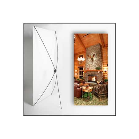 Kakemono Montagne Cheminée - 180 x 80 cm sur Toile M1 avec structure  X- Banner