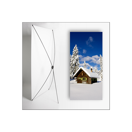 Kakemono Montagne Chalet - 180 x 80 cm sur Toile M1 avec structure  X- Banner
