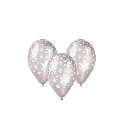 Ballon argent motif flocons de neige x8 - Diam. 30cm