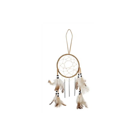 Attrape rêves - plumes PVC et metal - diam 12 cm hauteur 22 cm