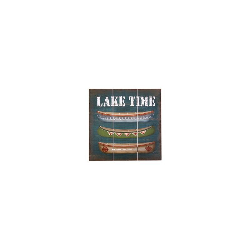 Plaque en bois CANOE LAKE TIME - 40 x 40cm