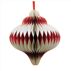 Boule Diamant Rouge et blanc brillant - Nid d'abeille papier - Diam 20cm