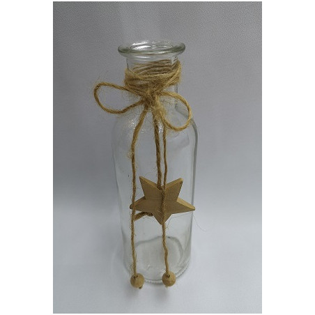 Bouteille avec étoile - verre et bois - Haut. 16cm Diam. 5cm