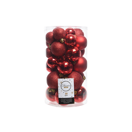 Boules de Noël - lot de 30 - assortiment de rouges / Diam. de 40 à 60 cm