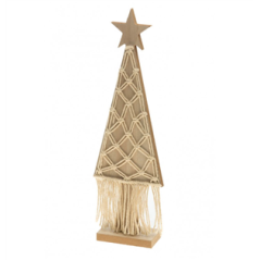 Sapin en bois  et  macramé sur socle (12 x 5 x 36 cm)