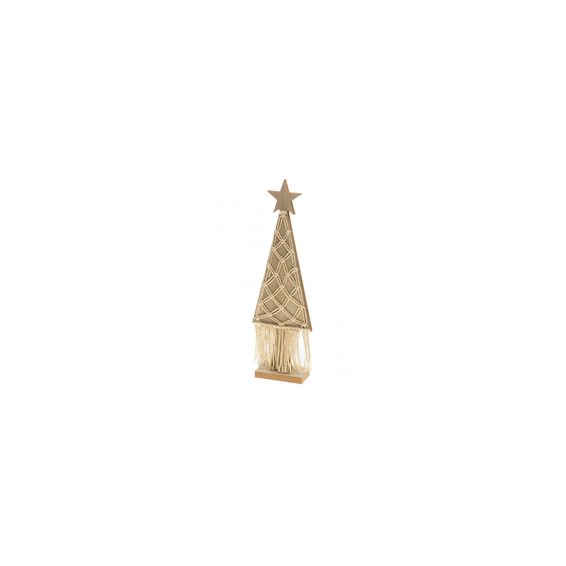 Sapin en bois  et  macramé sur socle (12 x 5 x 36 cm)