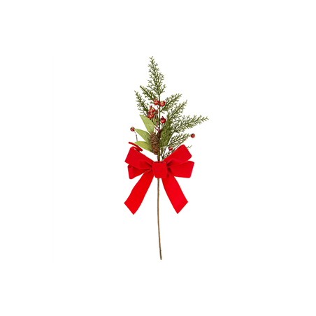Branche de Sapin  et  Pommes de pin avec nœud en velours rouge 50cm